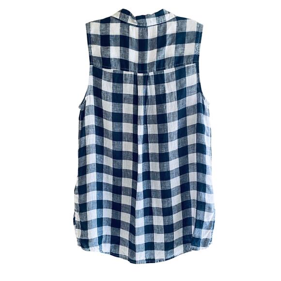 Navy Blue Gingham Checked Linen Button Down Shirt M Sleeveless Isaac Mizrahi - Picture 11 of 11